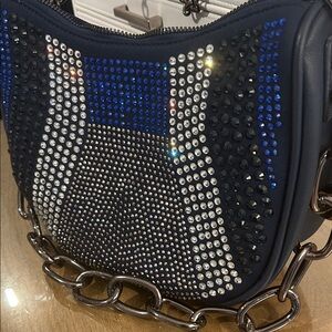 💙🔥 Showstopper Blue Studded Crystal Shoulder Crossbody Chain Bag